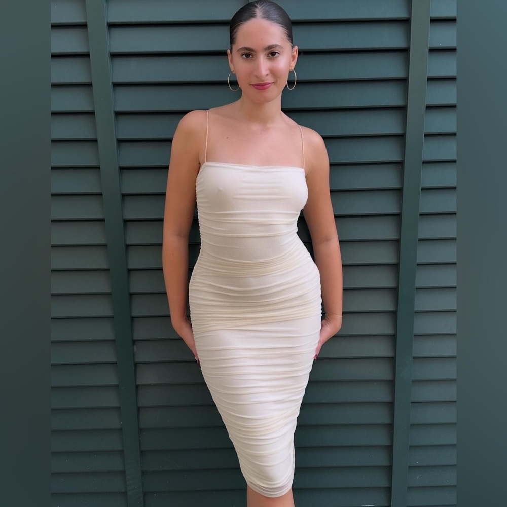 Gorgeous Ruched French Vanilla Midi Dress 💫 - Picture 3 of 7